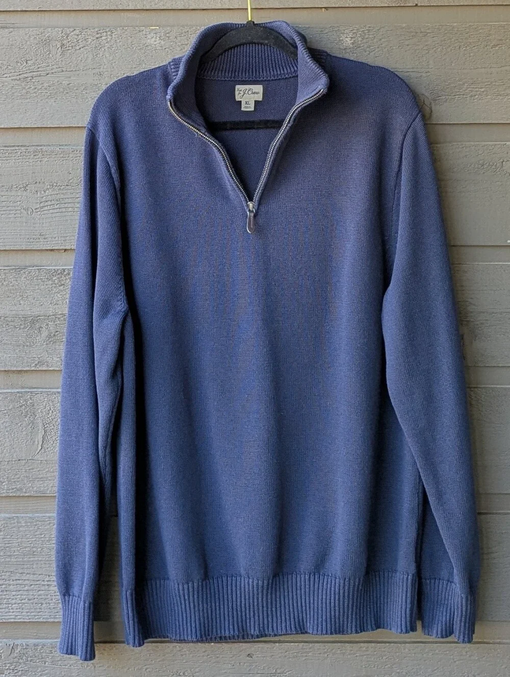 J. Crew Men's Heritage Cotton Quarter-Zip Sweater Navy Blue Size XL 100% Cotton